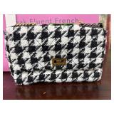 Black and White Houndstooth Bag With Chain Strap a