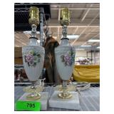 Ceramic Floral Table Lamps with Marble Base