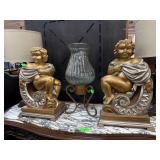 Gilded Cherub Table Lamps With Swirl Bases and Fab