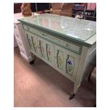 Drexel Painted Sideboard with Glass Top and Floral