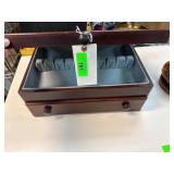 Wooden Jewelry Chest with Hinged Lid and Drawer