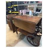 Wooden Drop-Leaf Tea Cart with Drawer and Large Wh