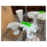 4 White Milk Glass Vases in Varied Designs