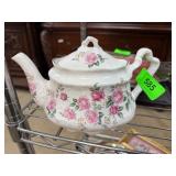 English Bone China Teapot with Pink Rose Pattern