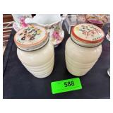 White Ribbed Glass Salt and Pepper Shakers with Fl