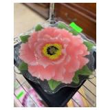 Square Clear Glass Bowl with Pink Flower Design
