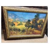 Framed Landscape Oil Painting with Gold-Tone Ornat