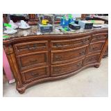 Wooden Dresser with Carved Details and Marble Top