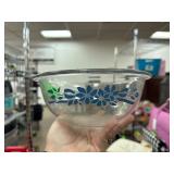 Anchor Hocking Glass Bowl with Blue Floral Design