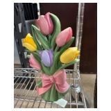 Hand-Painted Cast Iron Tulip Doorstop with Bow Mot