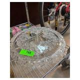 Clear Pressed Glass Cake Stand with Floral and Lea
