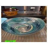 Blue and Silver Swirl Glass Bowl with Textured Bas