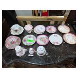 Floral Porcelain Tea Cups, Saucers, and Plates Set