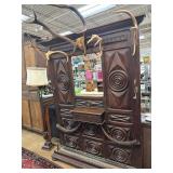 French-made Wooden Hall Tree With Antlers and Deco