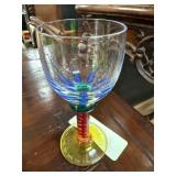 Colorful Handblown Glass Goblet with Decorative St