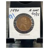 1930 Lincoln Wheat Cent AU 50/55