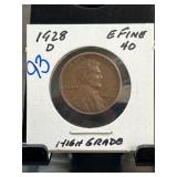 1928-D Lincoln Wheat Cent in EF40 Grade
