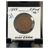 1893 Indian Head Cent Coin in High Grade