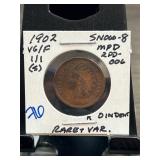 1902 Indian Head Cent Snow-8 Rare Variety