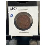 1891 Indian Head Cent in Cardboard Holder