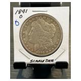 1891-O Morgan Silver Dollar in Collector Holder