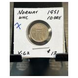 1951 Norway 10 Ore Coin in UNC Condition