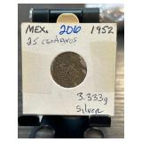 1952 Mexico 25 Centavos Silver Coin