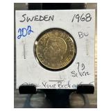 1968 Sweden Silver 1 Krona Coin