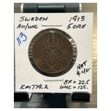 Sweden 1913 5 Ore AU/UNC Condition Coin