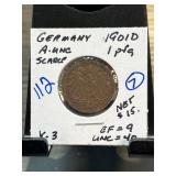 1901 Germany 1 Pfennig Coin AU Condition