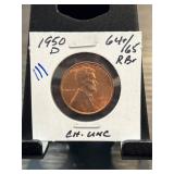 1950-D Lincoln Wheat Cent Graded CH. UNC
