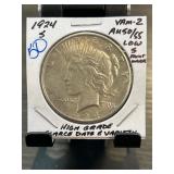 1924 Peace Dollar VAM-2 AU50/55 Coin
