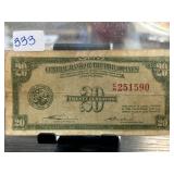 1949 Philippine 20 Centavos Banknote