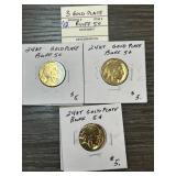 3 Gold-Plated Buffalo Nickels