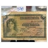 1935 Banco de Espana 5 Pesetas Note