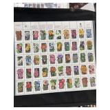 Sheet of Colorful Floral Postage Stamps
