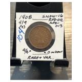 1908 Indian Head Penny with RPD Varieties