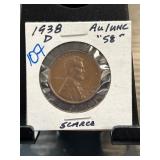 1938-D Lincoln Wheat Cent AU/UNC