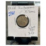 1958 Switzerland 1/2 Franc Coin in Holder