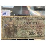 1941 U.S. Military Payment Certificate, 25 Cents