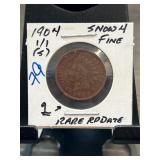 1904 1/1 Indian Head Cent with Rare Repunched Date