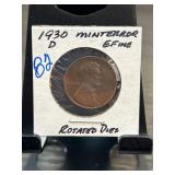 1930-D Lincoln Wheat Cent Mint Error Coin