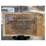 German Zwei Rentenmark Banknote