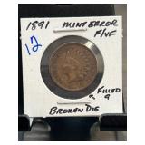 1891 Indian Head Penny Mint Error