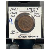 1901 19/19 Indian Head Cent with Rare RPM