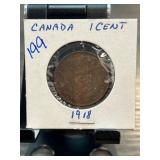 1918 Canada One-Cent Coin in Holder