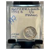 Switzerland 1952 B 1/2 Franc Coin