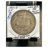 1921-D Morgan Silver Dollar with Mint Error