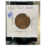 1864 Two-Cent Coin in Cardboard Holder