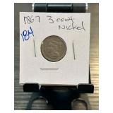 1867 Three-Cent Nickel Coin in Holder